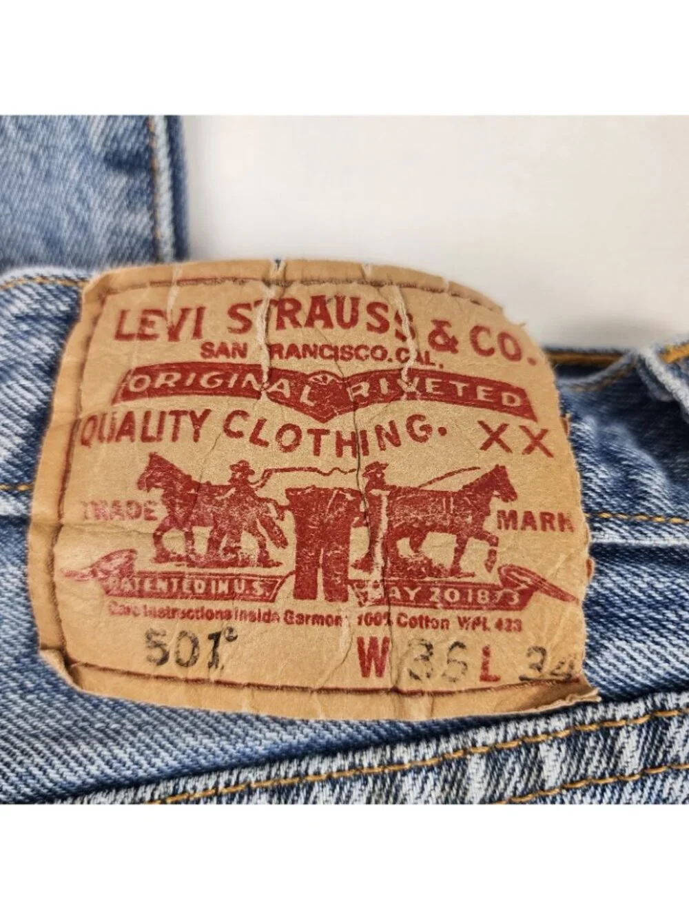 LEVIS 501 Jeans Mens 36x34 Red Tab Button Fly Blue Straight Leg